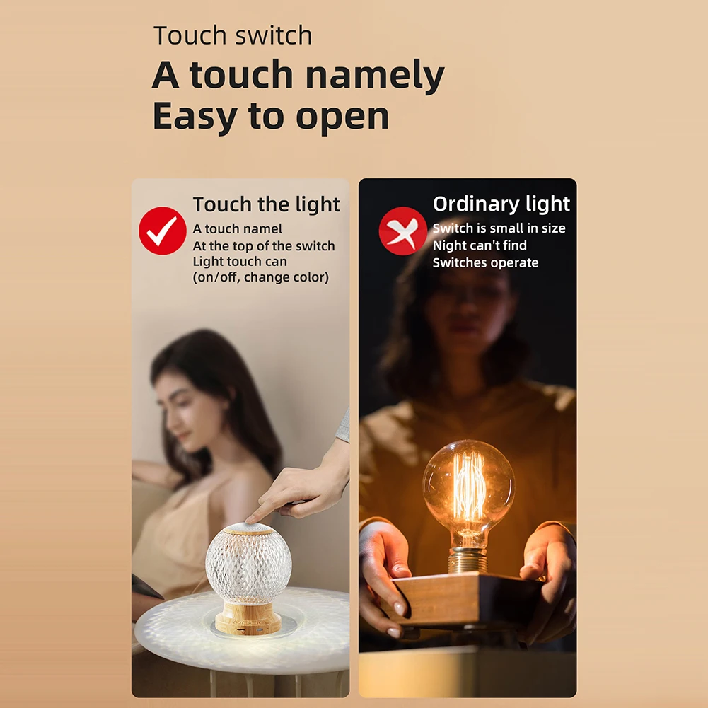 

Хрустальная лампа с сенсорным управлением, 1500 мАч, женская, USB-перезаряжаемая декоративная ночник для спальни/гостиной