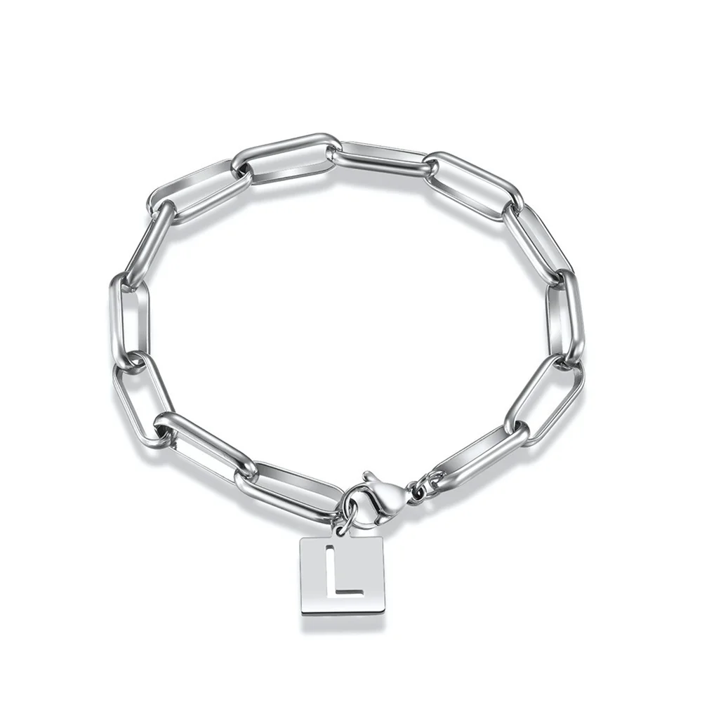 

JewelryR Personality Custom Letter Bracelets Stainless Steel Clip Chain Initials Pendant Bangles For Women Punk Jewelry Gifts