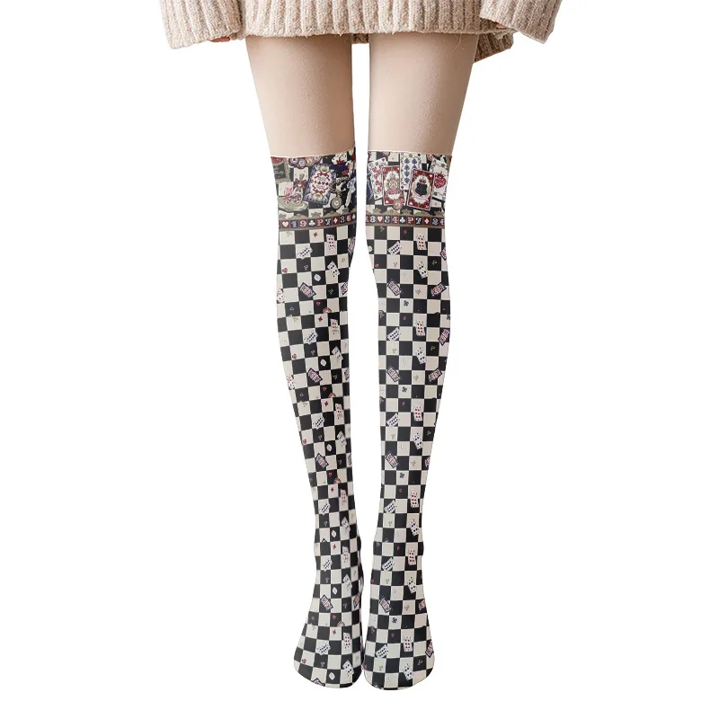 

New Original Plaid Print Over-the-knee Socks Women's Breathable Cartoon Balloon Japanese Line Is Thin and Shaping Stockings Thin