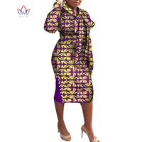 african dresses for women full sleeve bazin riche elegant africa wax knee length robe tie lead wear female wy7133