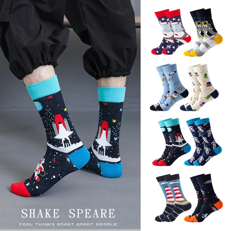 

Happy Women Sock Space Astronaut Print Pattern Hip Hop Cool Socks Long Skate Funny Skateboard Colorful Unisex Calcetines for Men