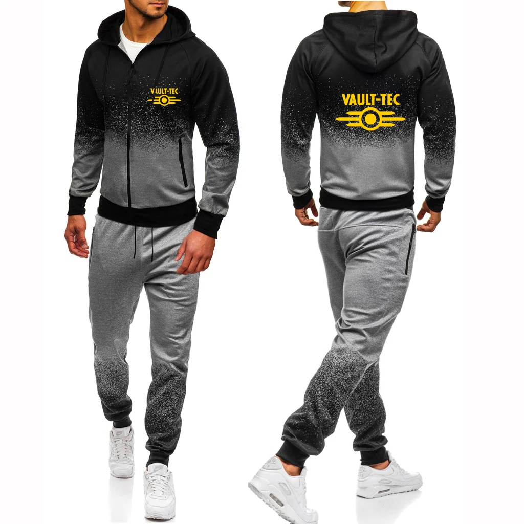 

2023 Vault Tec Video Game Fallout 2 3 4 New Gradient Tracksuit Suit Casual High Quality Cotton Men Zipper Jacket Hoodie+Pant Set