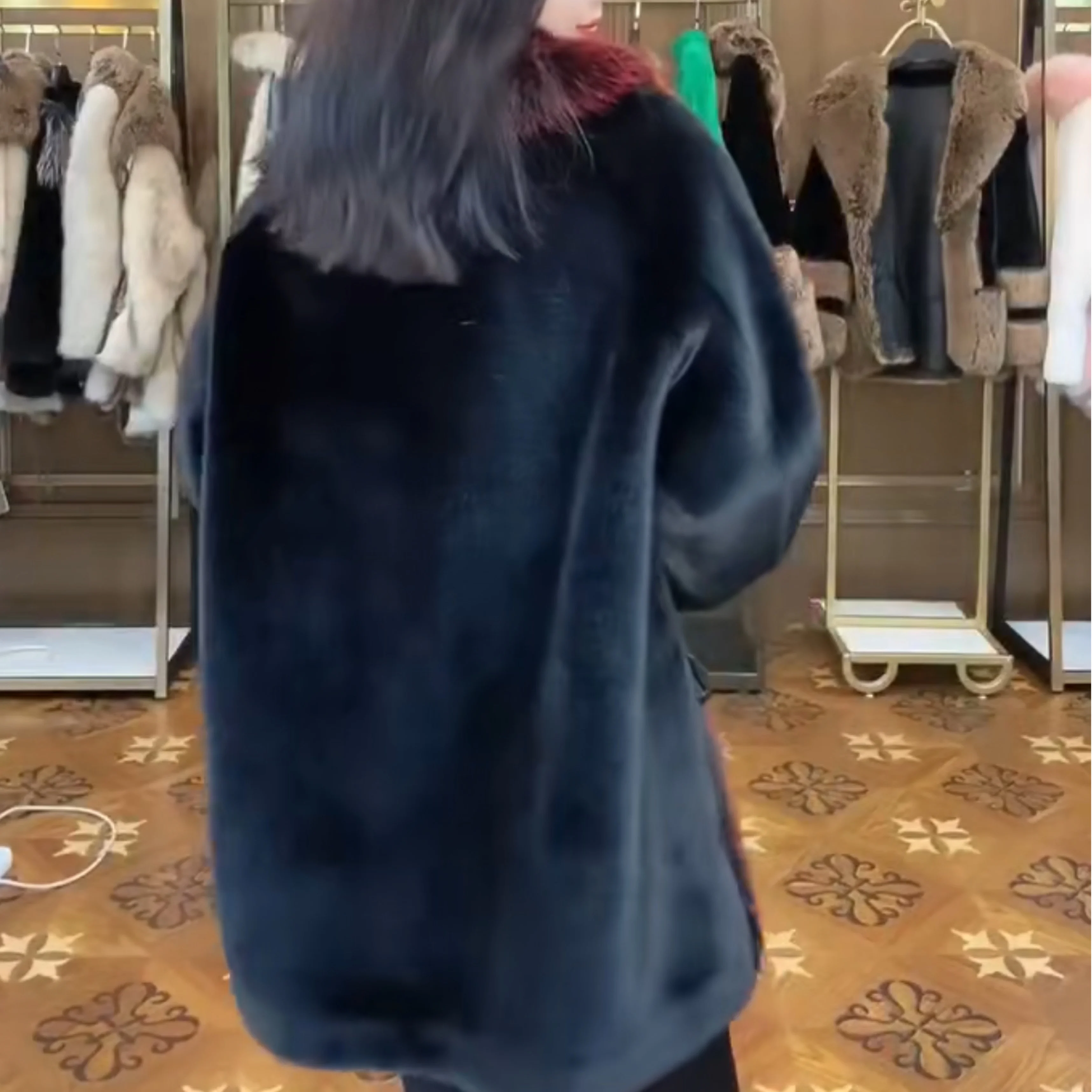 High-End Fur Long Sleeve Women's Toka Double Face Wool Leather Fur Coat Fashion Warm Heavy Leisure Elegant Jacket 2022 Winter