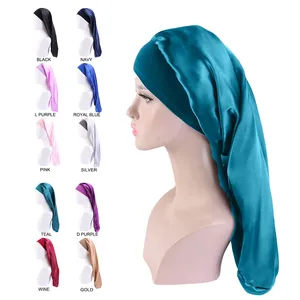 Long Satin Bonnet Sleep Cap Silk Sleeping Cap With Wide Elastic Band Loose Night Hat For Women Braid in USA (United States)