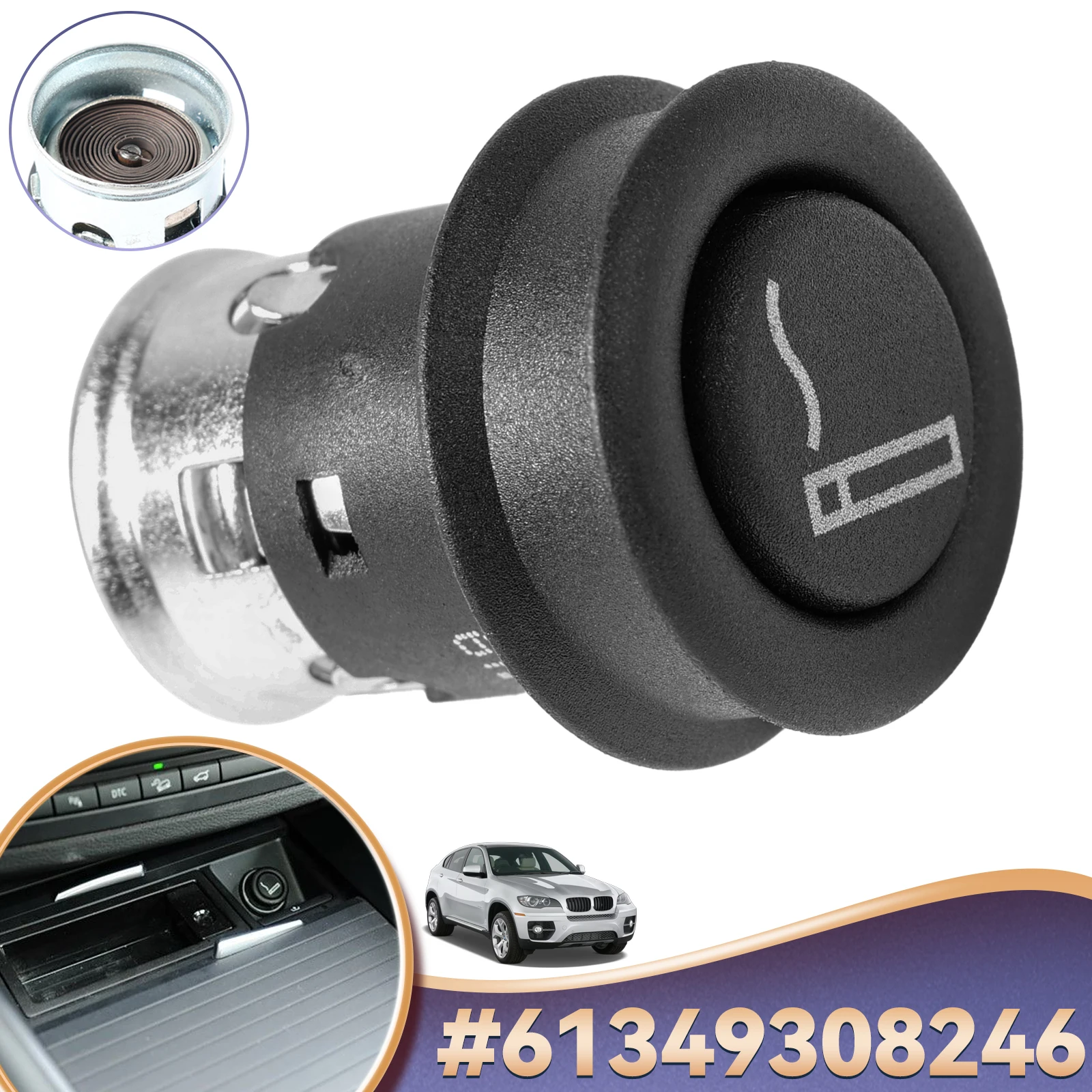 

Прикуриватель 61349308246 Автомобильный элемент в сборе, подходит для BMW 1 2 3 4 5 6 7 серии X3 X5 X6 Z3 E90 E91 E36 E39