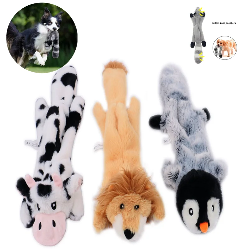 

2021 New Cute Plush Toys Squeak Pet Wolf Rabbit Animal Plush Toy Dog Chew Squeaky Whistling Involved Squirrel Dog Toys