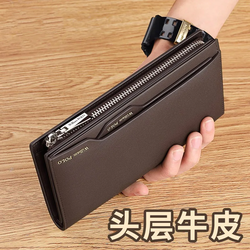

Men's Long Wallet Head Layer Cowhide Multi Card Handbag Zipper Leather Wallet