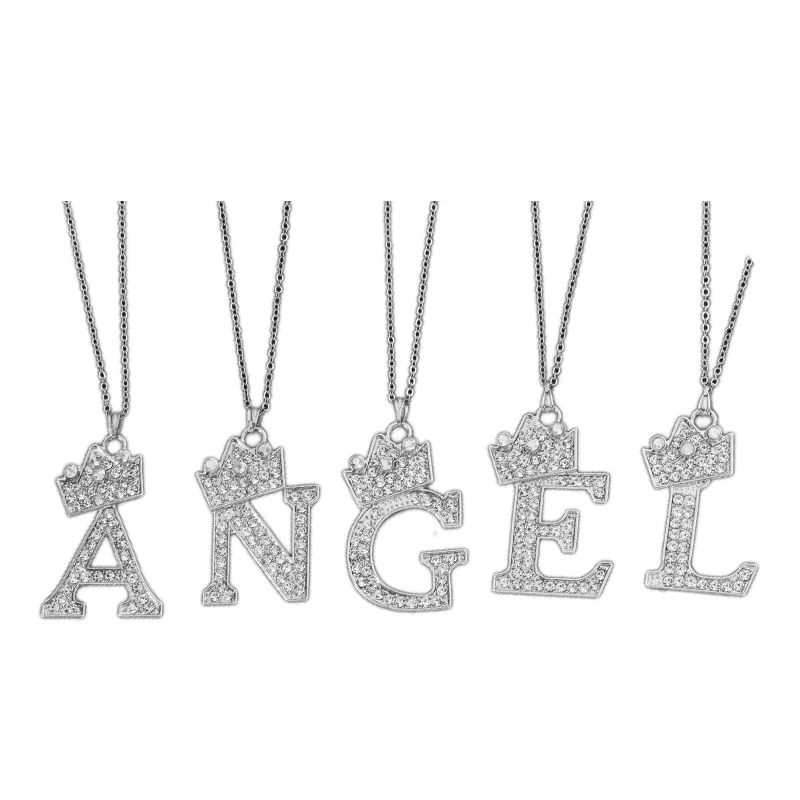 Поп вместе золото и серебро алмазная корона 26 Алфавит ожерелье имя Pinyin кулон