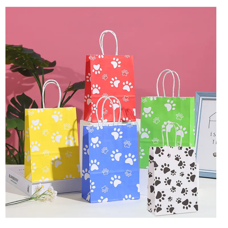 

Puppy Paw Themed Birthday Party Decorations 21x15x8cm Handle Gift Bags Sets Paper Candy Pocket Baby Shower Kids Party Supplies