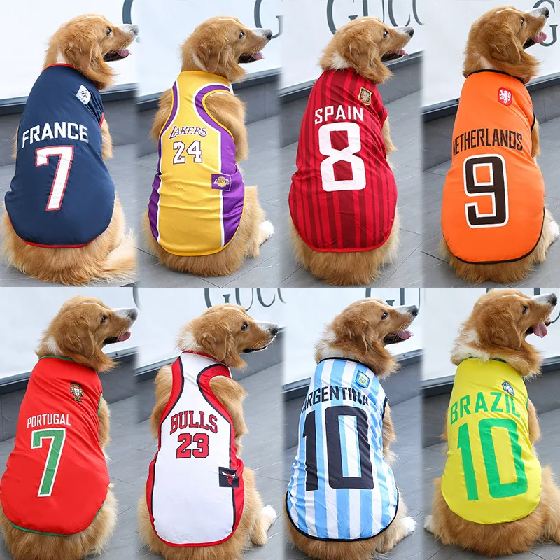 

Spring and Summer Large Medium Small Dog Coats Golden Retriever Samoyed Dog Cat Pet Mesh Vest Soccer Basketball Team Dog Clothes