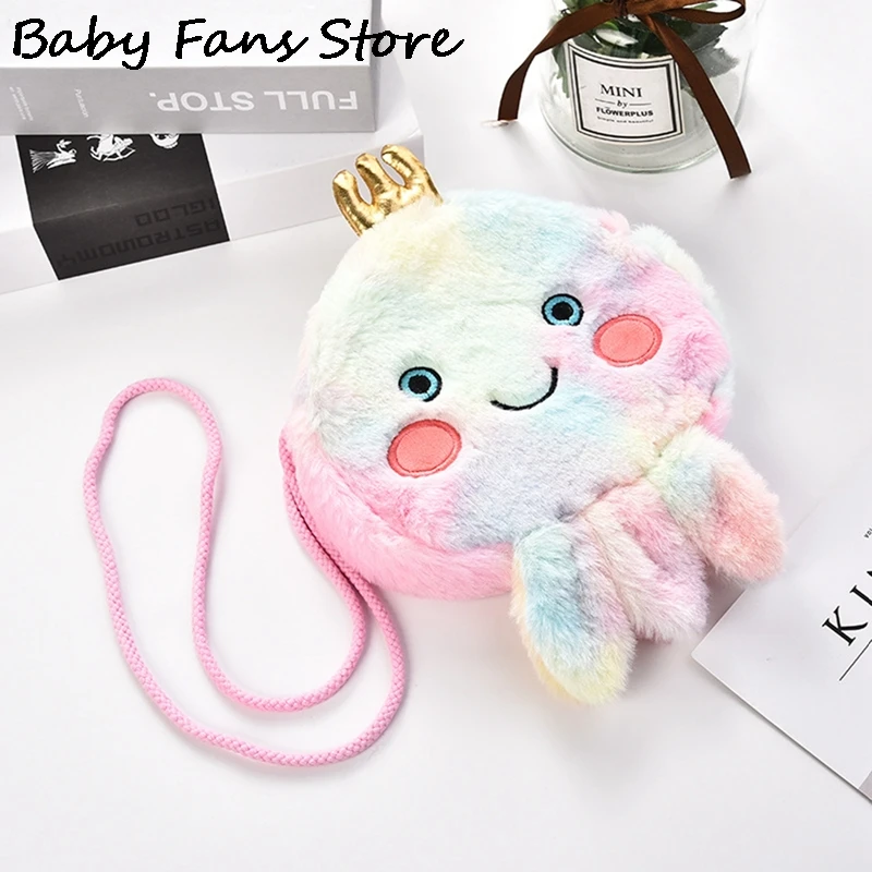 

Kawaii Octopus Shoulder Bags Children Kids Crossbody Purse Winter Plush Mini Handbags Soft Stuffed Dolls Winter Warm Fluffy Tote