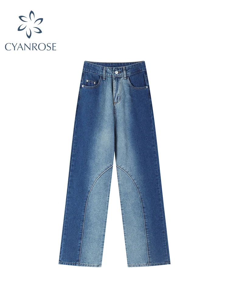 

Wide Leg Pant Women's Clothes Washed Gradient Jeans High Waist Straight Denim Trousers Y2K Fashion Casual High Street Mom Pants