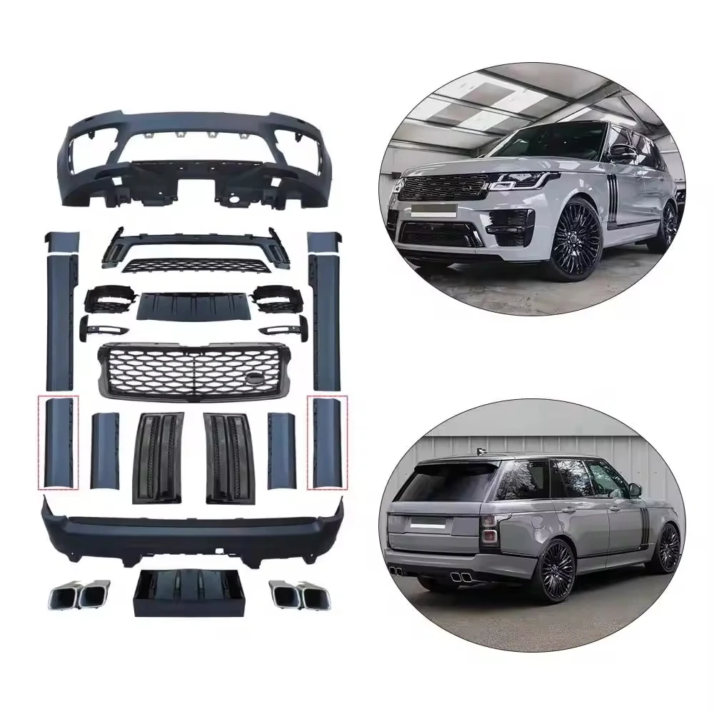 Фото Комплект обвесов для Range Rover I405 (2018-2020): решетка радиатора, передний и задний бамперы, боковые пороги, обновление до стиля Vogue SVO №1