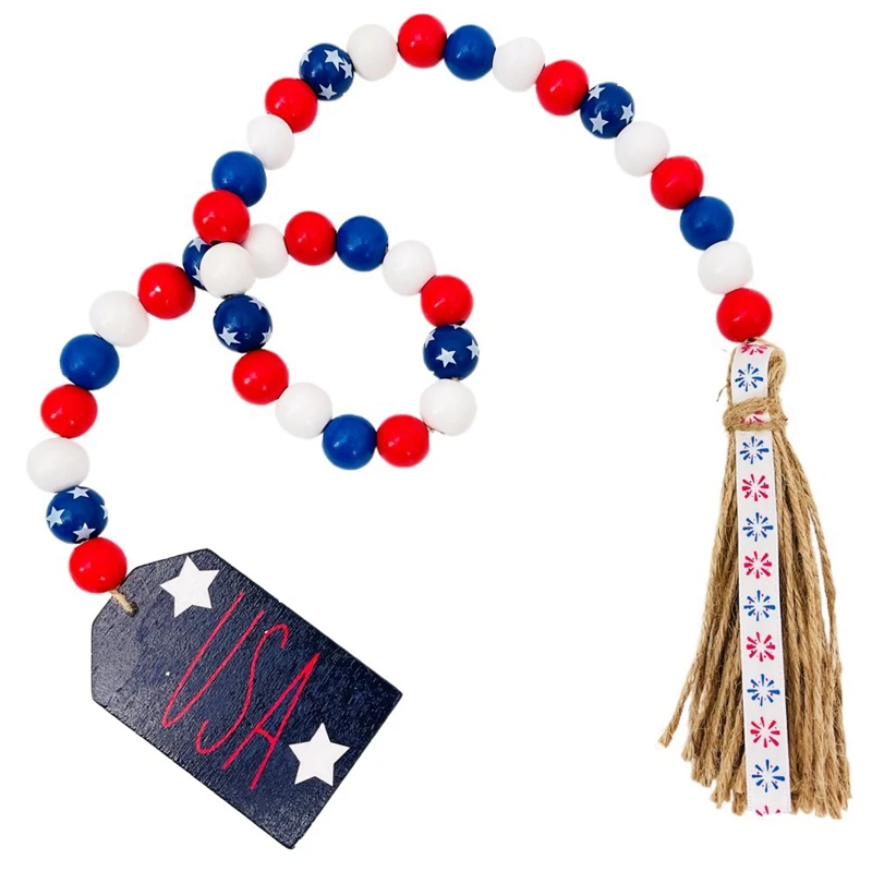 

American Independence Day Wooden Beads Tassel Pendant String DIY Handmade Jewelry Accessories Home Decoration