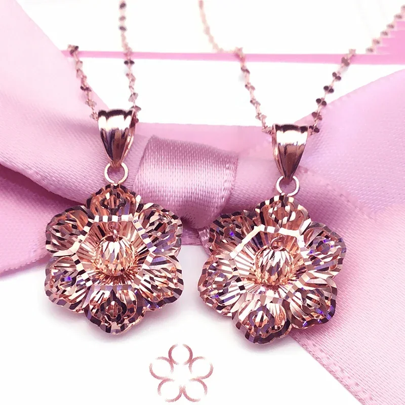 Ожерелье с цветком из фиолетового золота 585 пробы покрытое розовым золотом 14