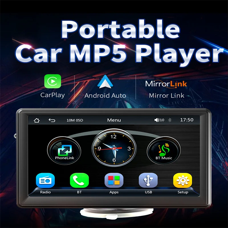 

7" Portable Wireless Carplay WIFI Radio Car Multimedia Player 1080P IPS Monitor Touch Screen Mp5 Radios Bluetooth No 1-din B500W