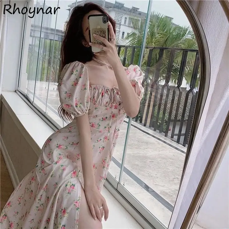 

Short Sleeve Dresses Women Floral Bandage Sweet Ulzzang French Style Fashion Ins Summer Vestido Feminino Kawaii Retro Split Cozy