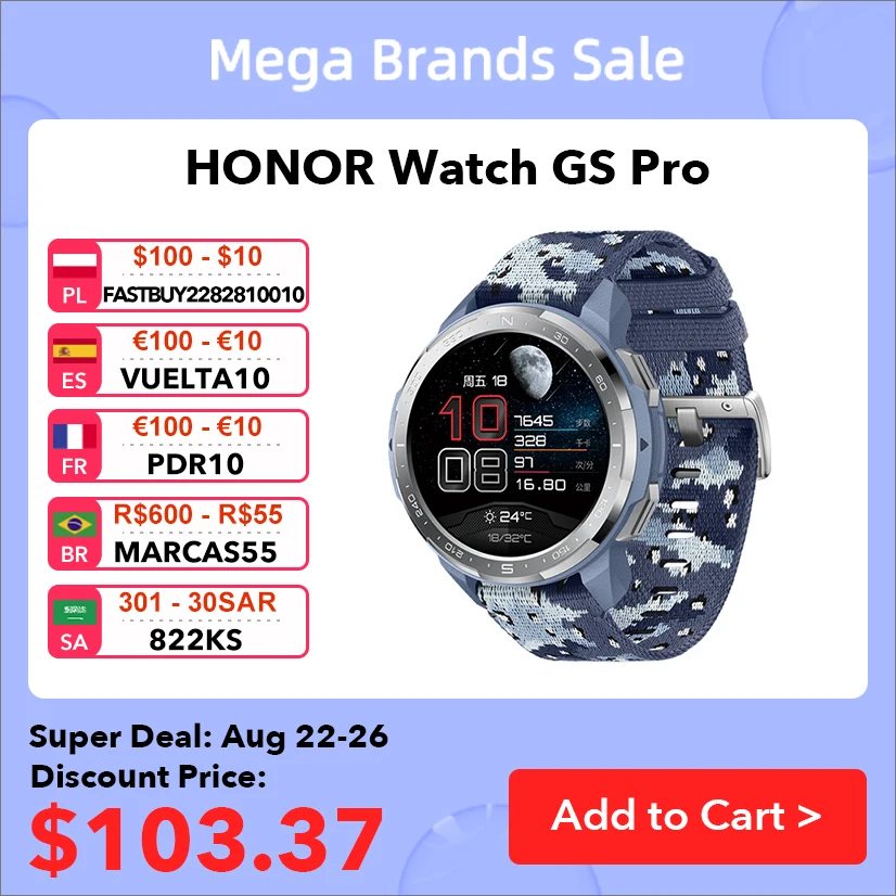  Смарт-часы HONOR Watch GS Pro, SpO2, пульсометр, Bluetooth, 1,39 дюйма, AMOLED, 5 атм HONOR Watch GS Pro Smart Watch SpO2 Smartwatch Мониторинг сердечного ритма Bluetooth Call 1,39 ''AMOLED 5ATM …