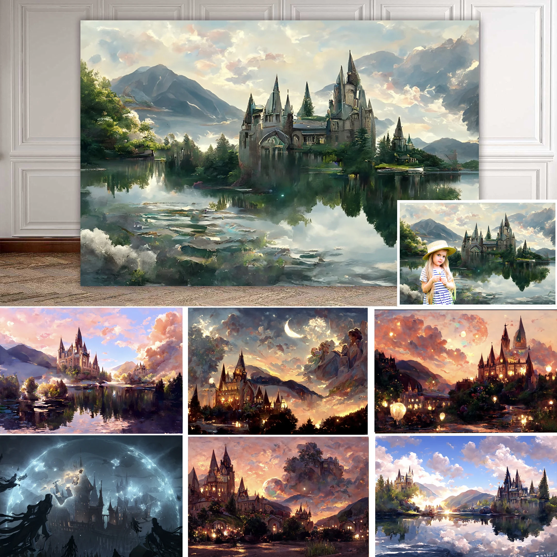 

Oil Painting Magic Fairy Tale Castle Photography Background Flower Girl Birthday Artistic Portrait Decor Photo Backdrop Studio