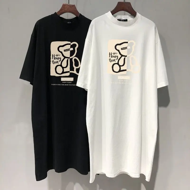 

Summer New Printing Plus Size Mid Length Top T Shirt Short Sleeve Round Neck Loose Pullovers Casual Fashion Women Clothing
