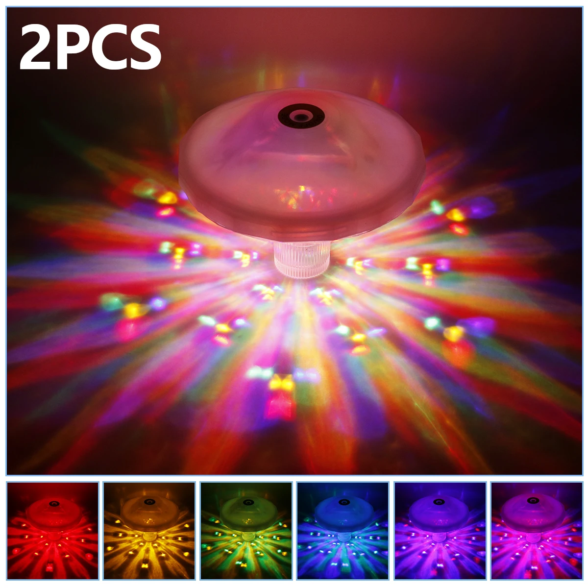 

2Pcs LED Pool Light IP67 Waterproof Disco Bath Light Battery Powered Floating Pool Lights with 8 Color Changing Modes Underwater