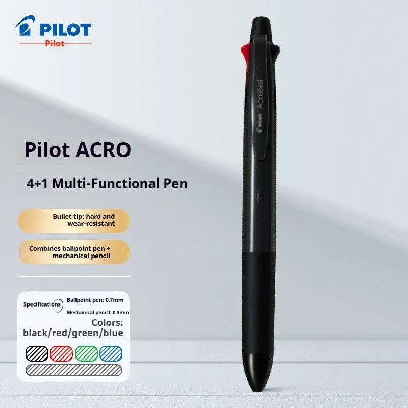 

Многофункциональная ручка Pilot Acroball 4 в 1, шариковая ручка для гладкого письма 0,5/0,7 мм, черный/красный/синий/зеленый и механический карандаш для ежедневного использования