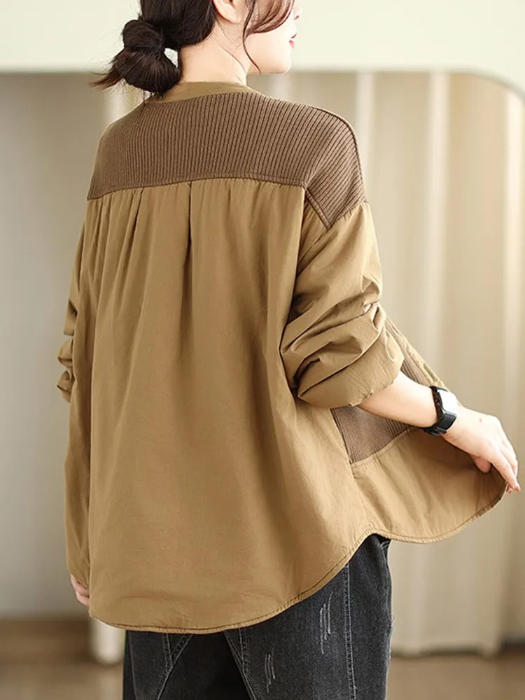 Женская куртка с длинным рукавом Повседневная Свободная составного кроя в