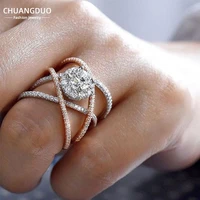 newly fancy two tone x shape cross rings for women delicate bridal wedding ring with shiny crystal cz ladys statement jewelry