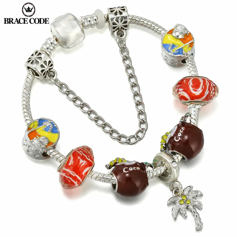 

Silver Plated Snake Bone Chain DIY Coconut Colorful Beads Pendant Charm Bracelet Ladies Brand Bracelet Jewelry Direct Sales