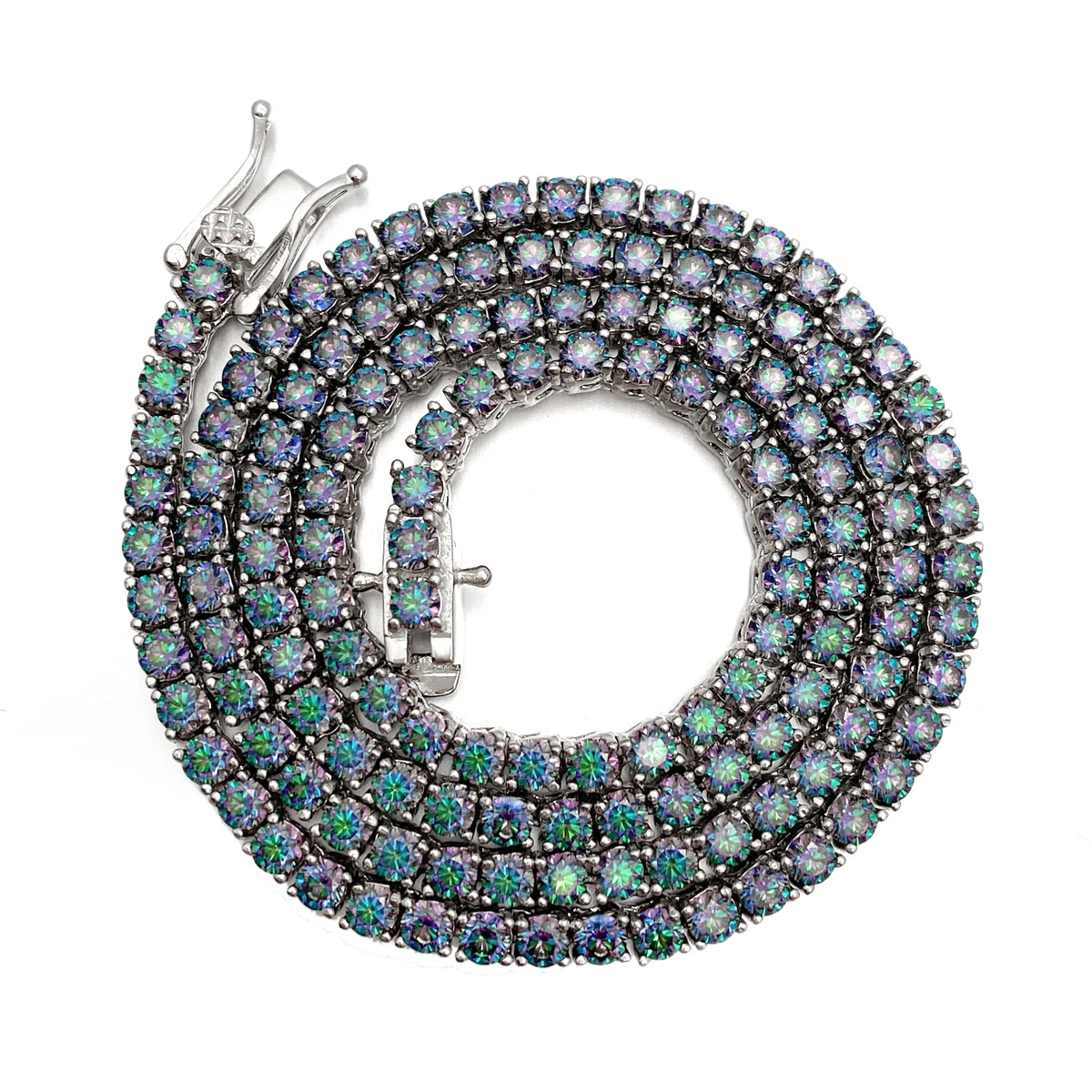 4mm Blue Moissanite Tennis Necklaces S925 Silver Tennis Chain Choker for Women Men Real Diamond Pass Tester With GRA Free Shippi