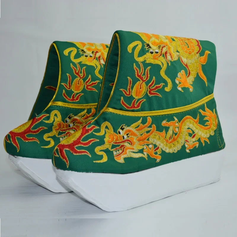 Яркие зеленые официальные ботинки высота 28 см вышитые Гуань гонг