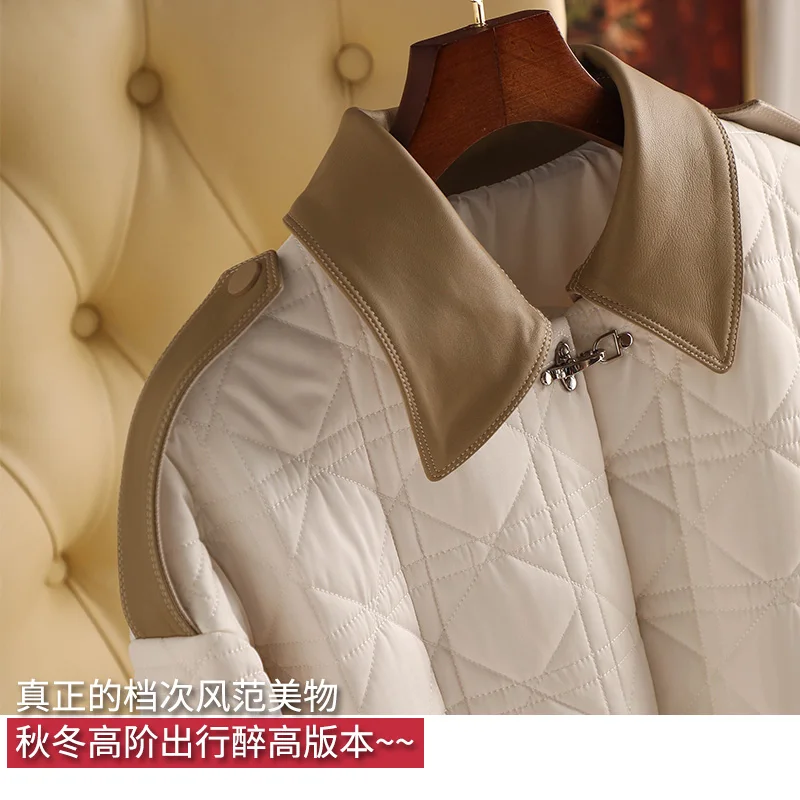 Luxury High Quality Casacos Femininos Inverno 2022 Thin Adjustable Waist Luxury Button Autumn/Winter Patchwork Sheepskin