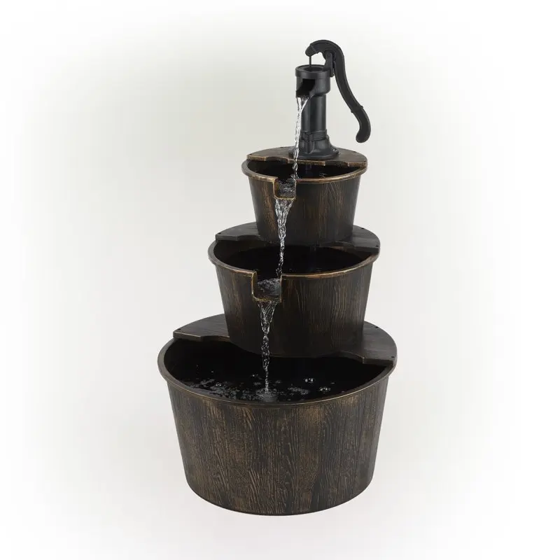 

Three Tier Pump Outdoor Fountain Decor, Brown