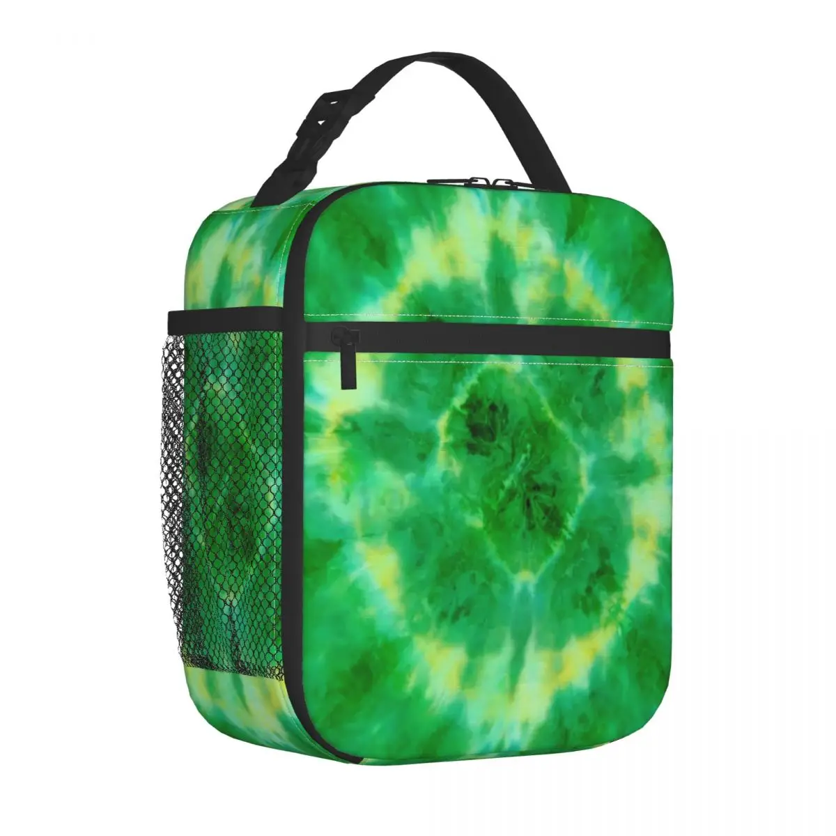 

Green Tie Dye Lunch Bag Child Abstract Print Lunch Box Fun Picnic Cooler Bag Portable Zipper Waterproof Thermal Tote Handbags