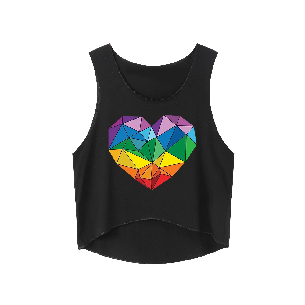 Асимметричный хлопковый кроп-топ ЛГБТ с радужным сердцем и надписью Love футболка