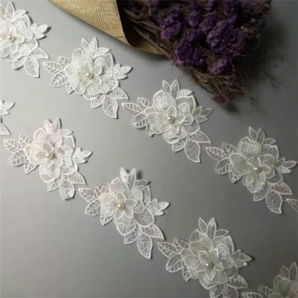 

2 yard White Polyester Pearl Heart Flower Embroidered Lace Trim Ribbon Patchwork Handmade Sewing Supplies Craft Gift Decoration