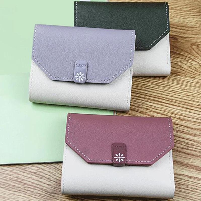 

Small Women Wallet Hasp Money Bag Short Cute Flower Patchwork Purse Women's Card Holder Girl Coin Purse Three Folding Clutch Bag