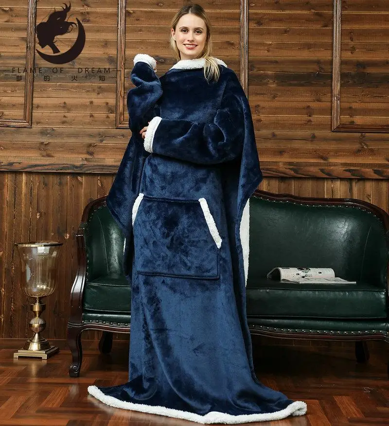 Flame of dream Blanket Hooded Pullover Flange Lamb Wool Double Warm Blanket Wearable 2310