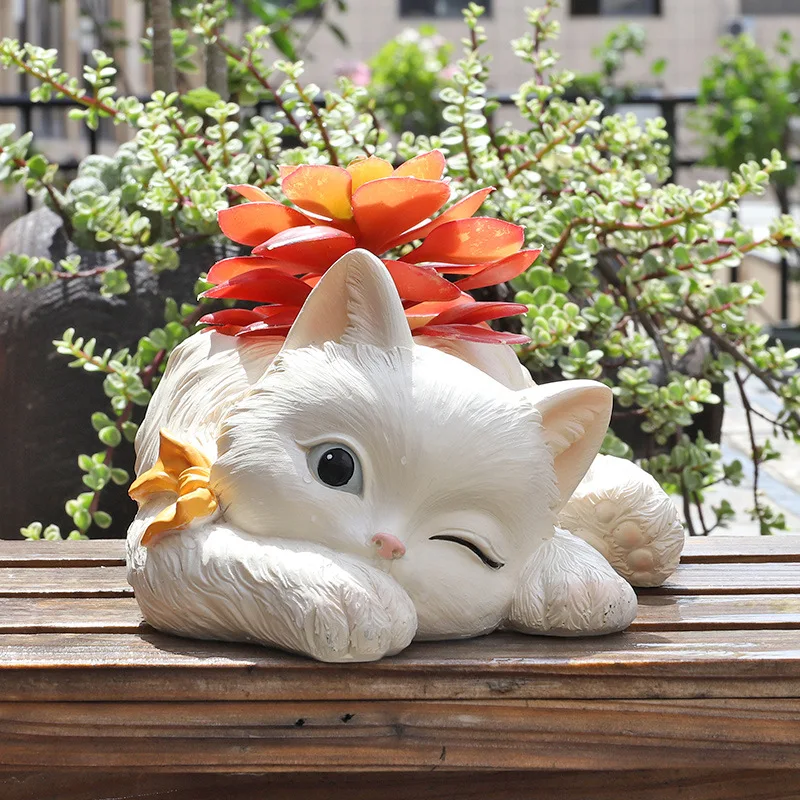 

American Country Simulation Cat Resin Succulent Flower Pot Creative Cute Kitten Desktop Potted Gardening Flower Pot