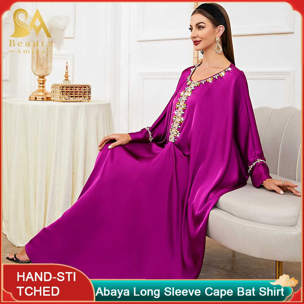 Abaya Long-Sleeved Cape Bat Shirt New Rose Embroidered Hand-Stitched Arabic Dress Islamic Holiday Dress Ethnic Style Abaya Robe