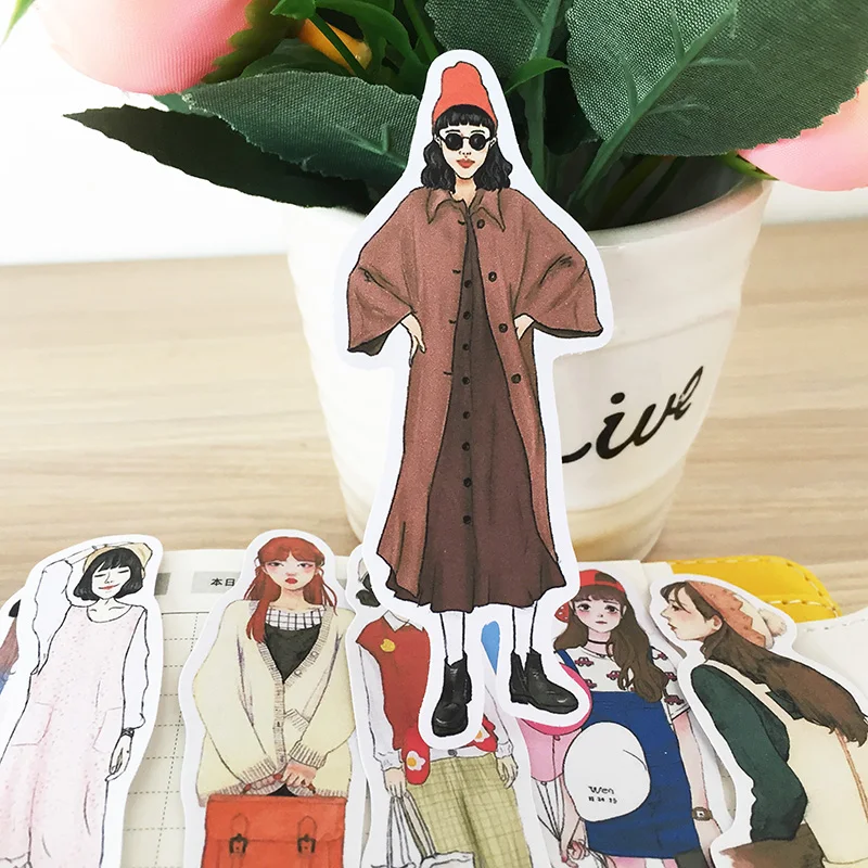 

24pcs/pack Young Girl Student Paper Stickers Homemade Bookkeeping Decals on Laptop / Decorative Scrapbooking / DIY