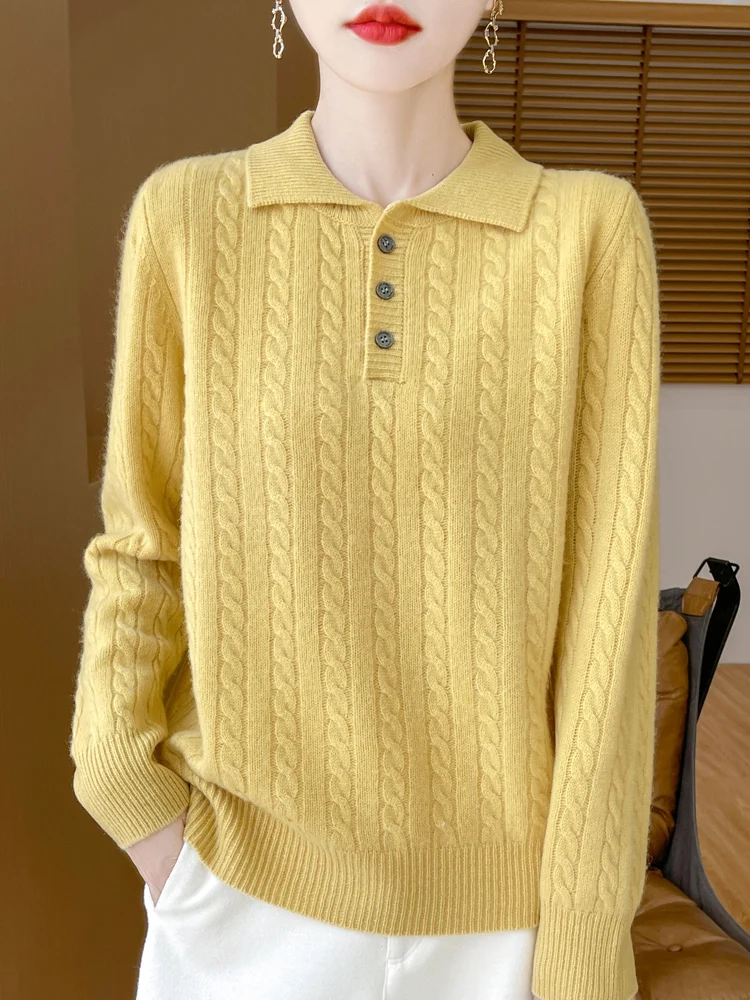 Женский свитер из 100% шерсти мериносовой толстый с воротником мягкий и теплый топ