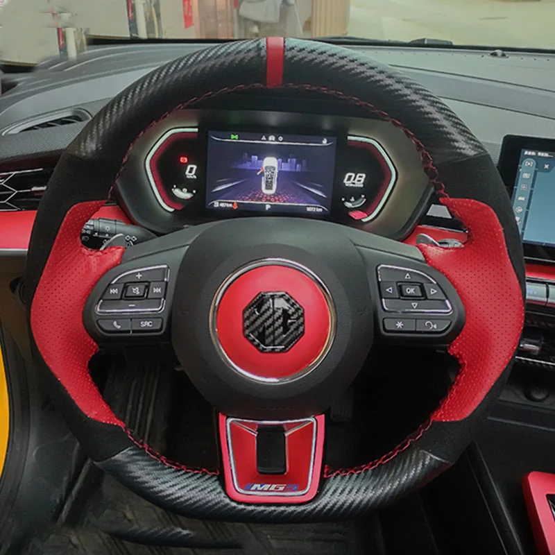 Для MG ZS HS GS 5 6 RX5 RX8 ZST EV 2017-2023 черно-красная натуральная кожа углеродное волокно
