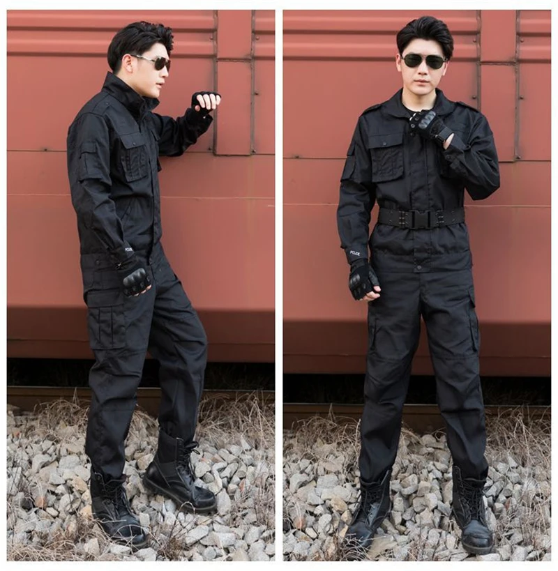 

2022 New Cool Good Quality Black Army Uniform Shirt&Pants for Men Security Working Field Military Training Camping Climbing