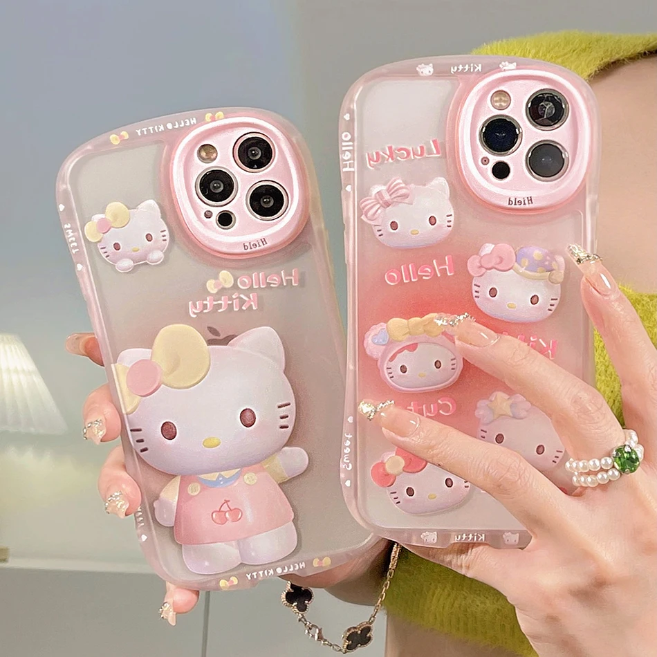 

For iPhone 13 Cute Pink KT Cat Phone Case For iPhone 12 11 Pro Max X XR XS Max Small Waist Two-In-One Soft TPU Cover