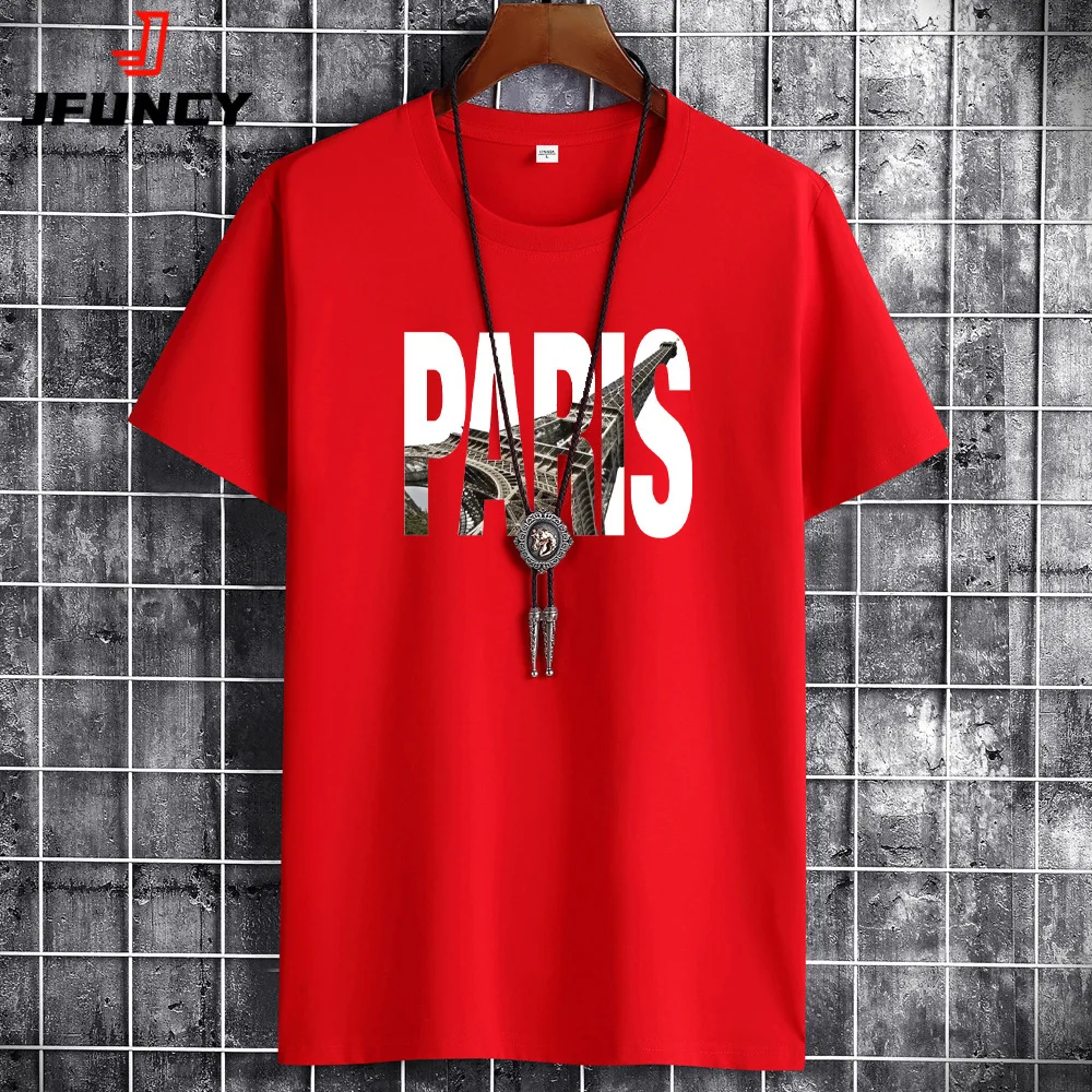 

Summer JFUNCY S-6XL Oversized Men's Cotton T-Shirt Men's Casual Loose T-Shirt 2023 Fashion New Short Sleeve Men's Top