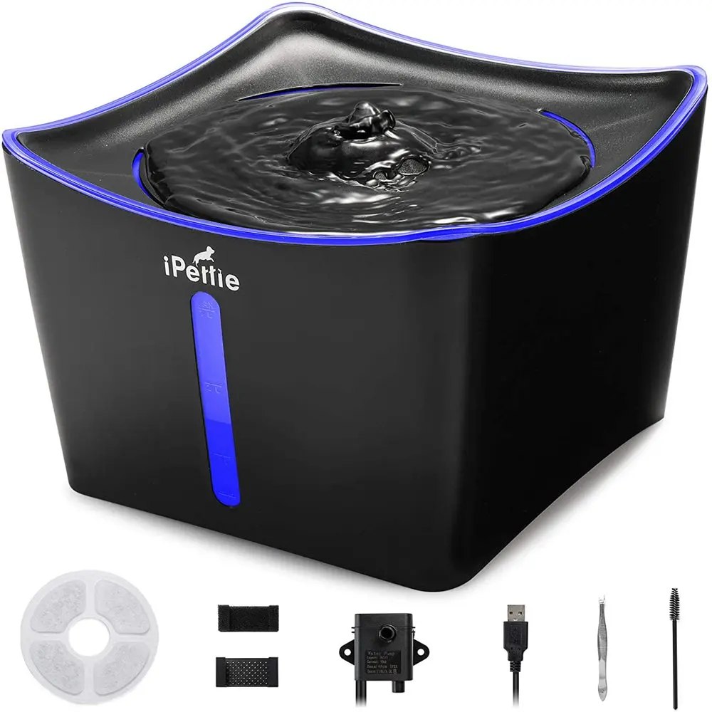 

Kamino LED Light Pet Water Fountain 3L/101oz, Ultra-Quiet Automatic Water Dispenser with Water Level Window, USB & Dual Filters