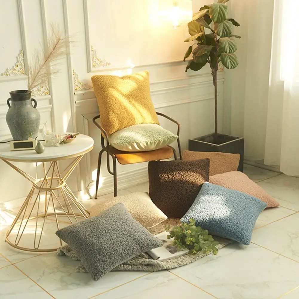 

Protective Soft Texture Square Plush Throw Pillow Cover for Daily Use