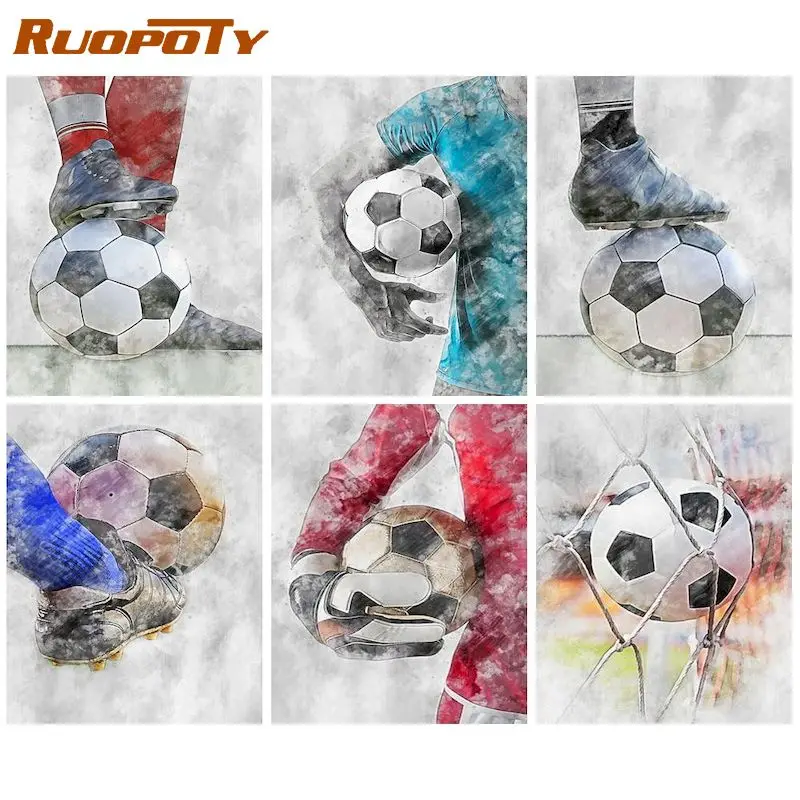 

RUOPOTY Holding FootBall Painting By Numbers Kits For Adults Oil Paints Acrylic Pigment Brushes Canvas Unique Birthday Gifts