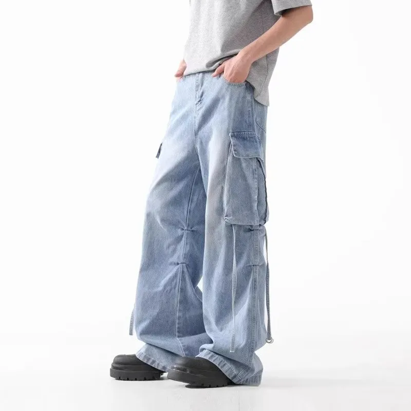 2024 Ropa Y2K Модные Винтажные синие мешковатые джинсовые брюки с несколькими